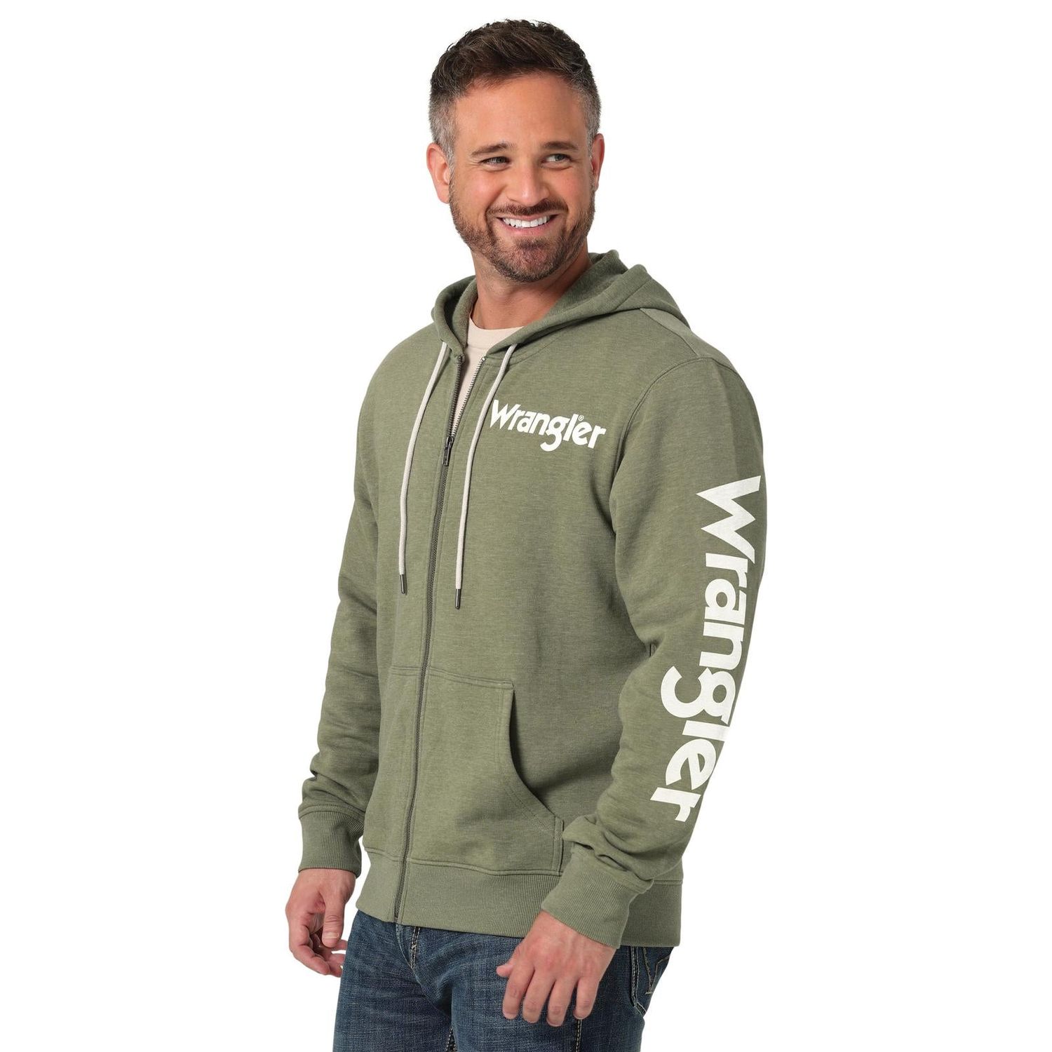 Wrangler Men's Regular Zip Hoodie - Deep Lichen Green Heather
