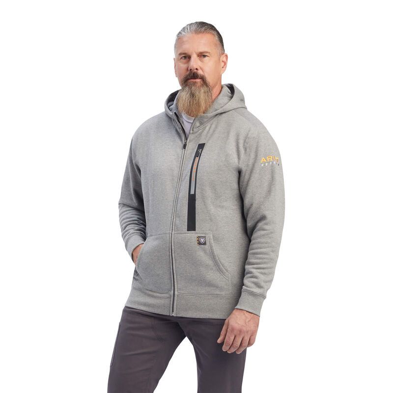 Ariat Mens Rebar Workman Full Zip Hoodie Heather Grey