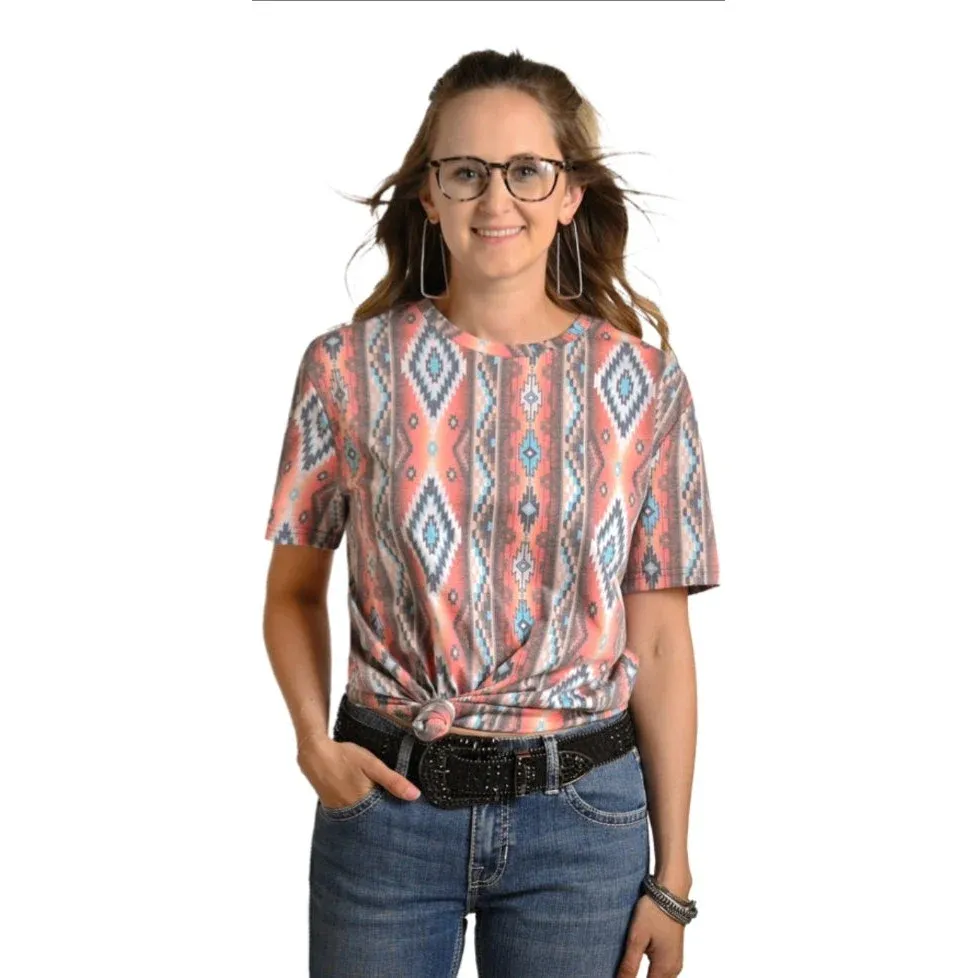 Rock &amp; Roll Woman's All Over Printed Tee - Orange, Size: XS
