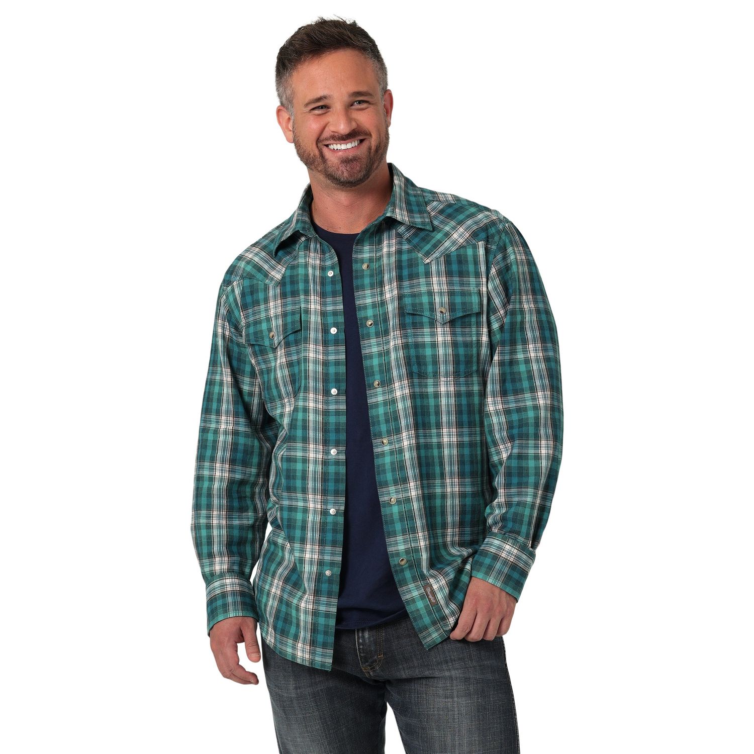Wrangler Men's Retro Premium Long Sleeve Snap Shirt - Teal