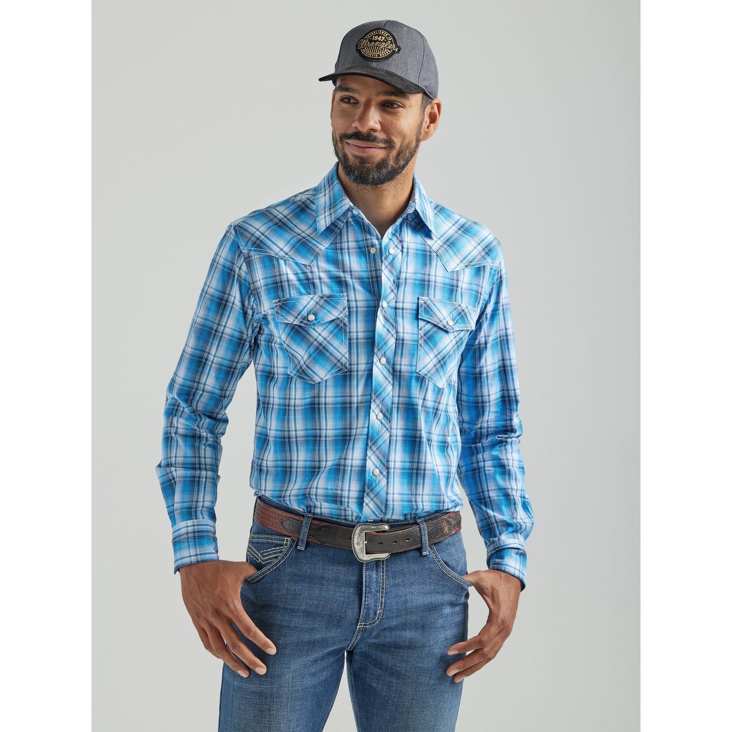 Wrangler Men's 20X Competition Long Sleeve Shirt - Blue Plaid