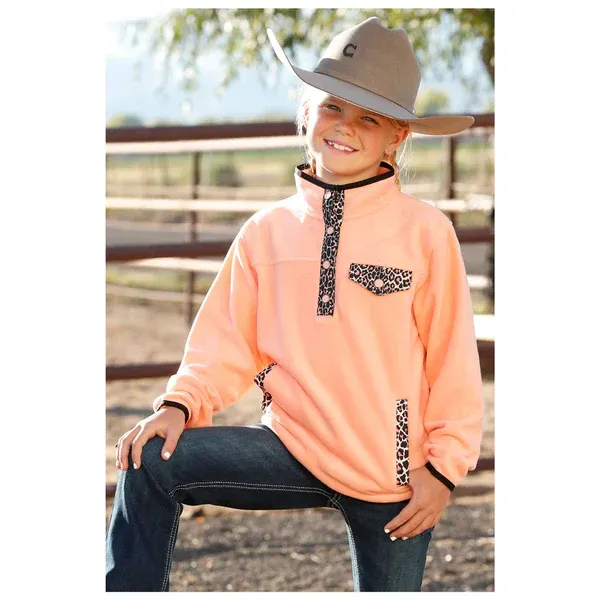 Cinch Girl's Sherpa Fleece Pullover Sweater - Peach