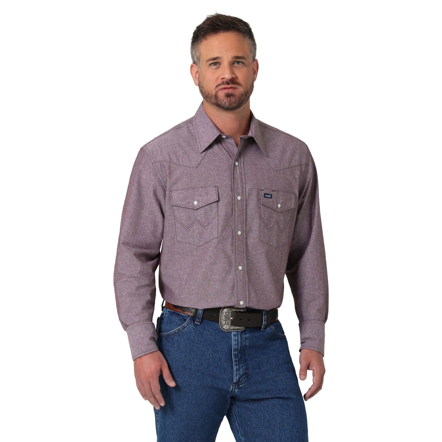 Wrangler Men's Chambray Long Sleeve Shirt - Heather Wine