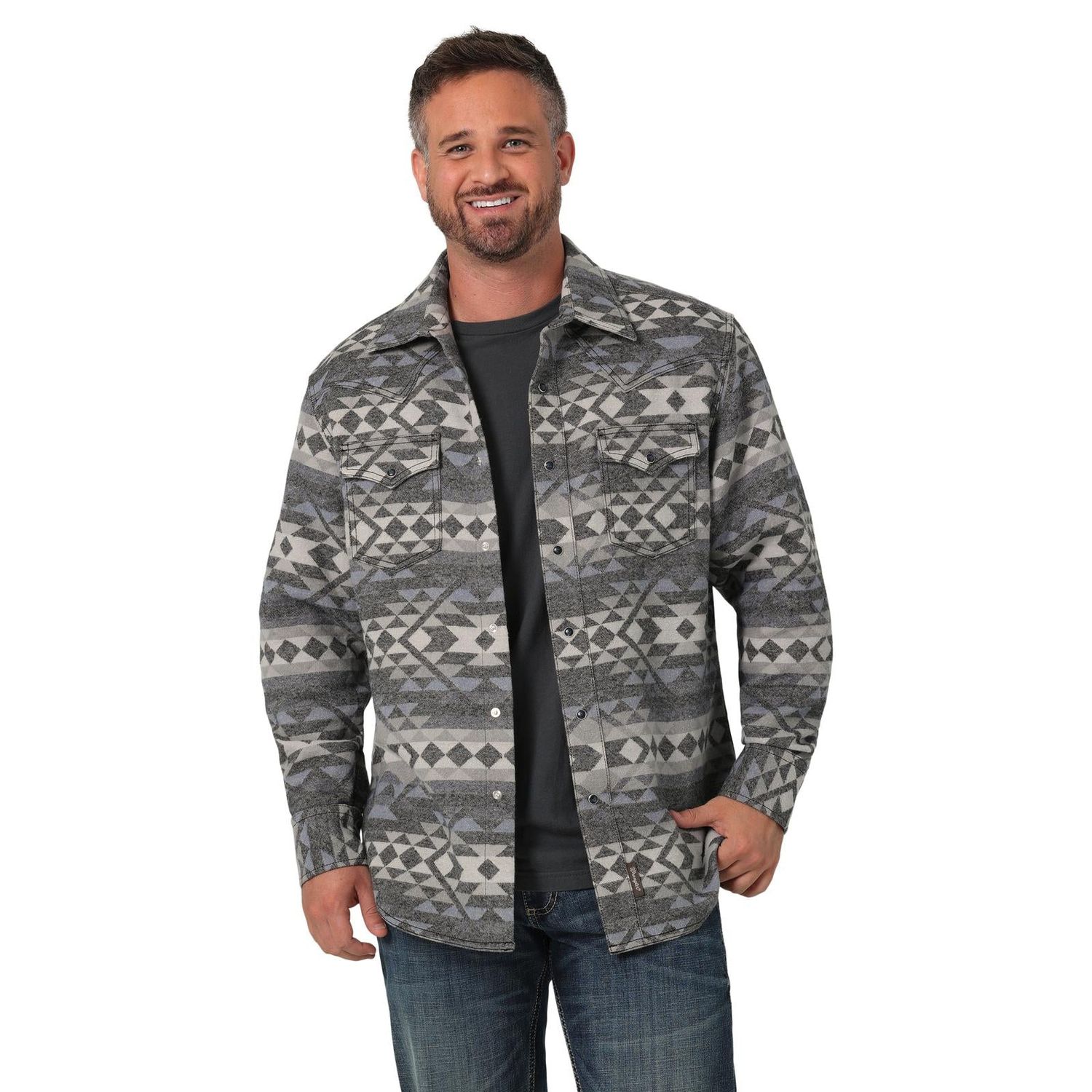 Wrangler Men's Retro Premium Long Sleeve Snap Shirt - Grey