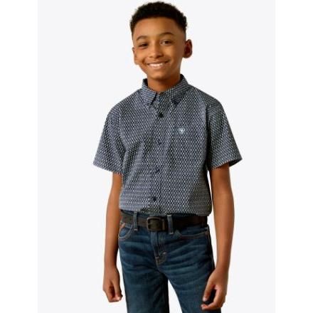 Ariat Boy's Clark Classic Fit Short Sleeve Shirt - Navy