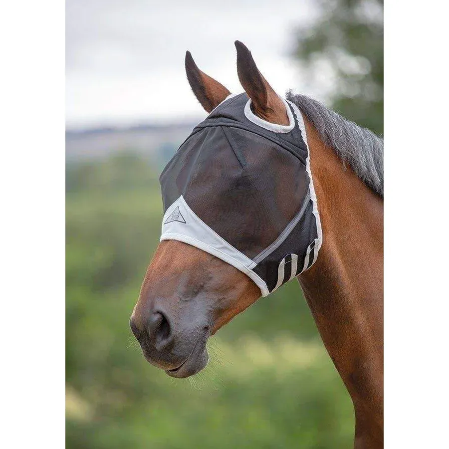 Shires Fine Mesh Fly Mask w/Ear Holes, Color: Black/Grey, Size: Cob