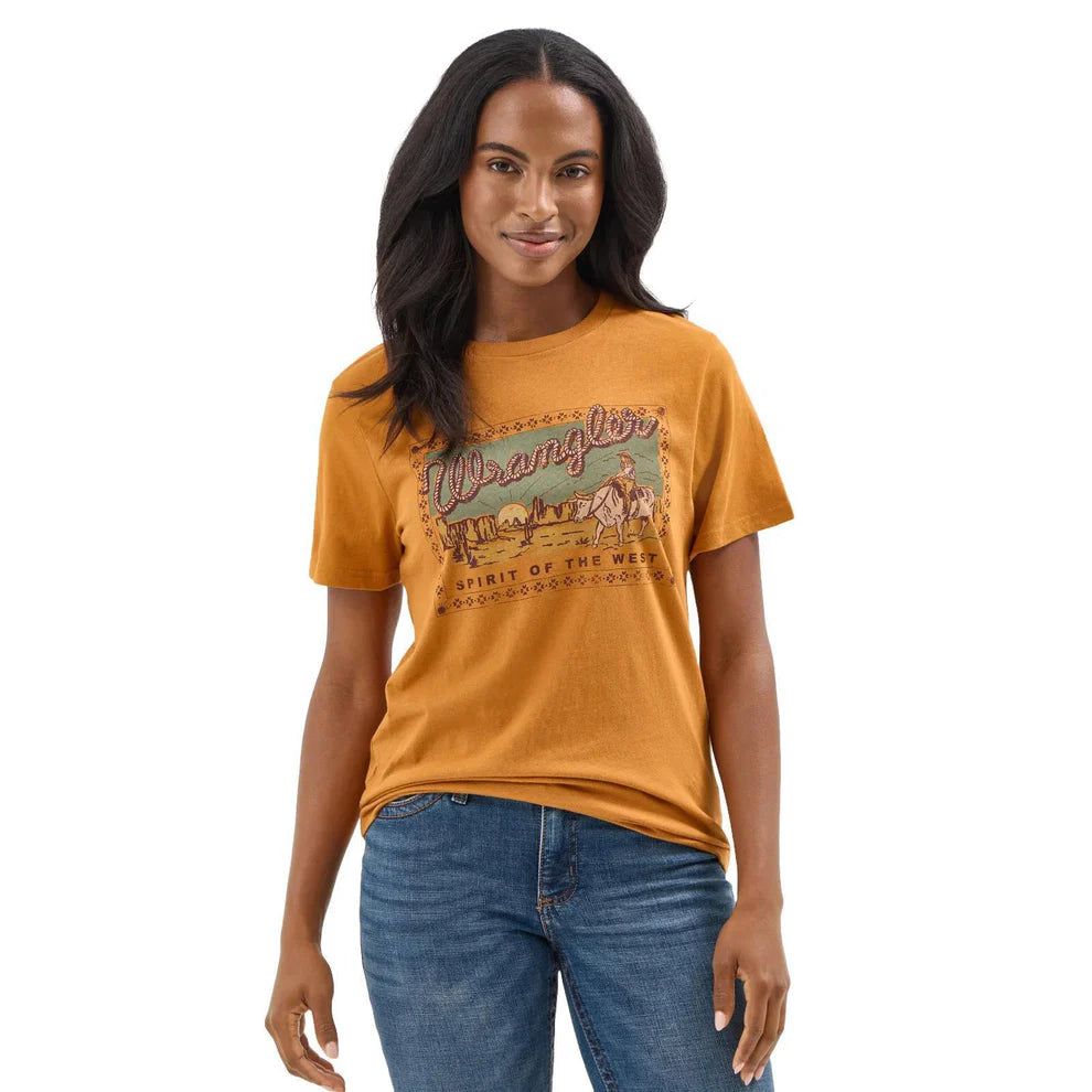 Wrangler Women's Short Sleeve Desert Spirit Tee Shirt- Sudan Brown