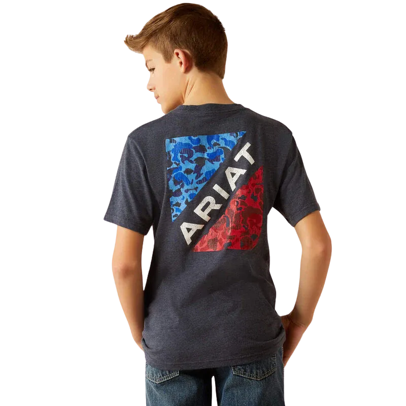 Ariat Boy's Camo Patriot Short Sleeve T-Shirt - Navy Heather, Size: XS
