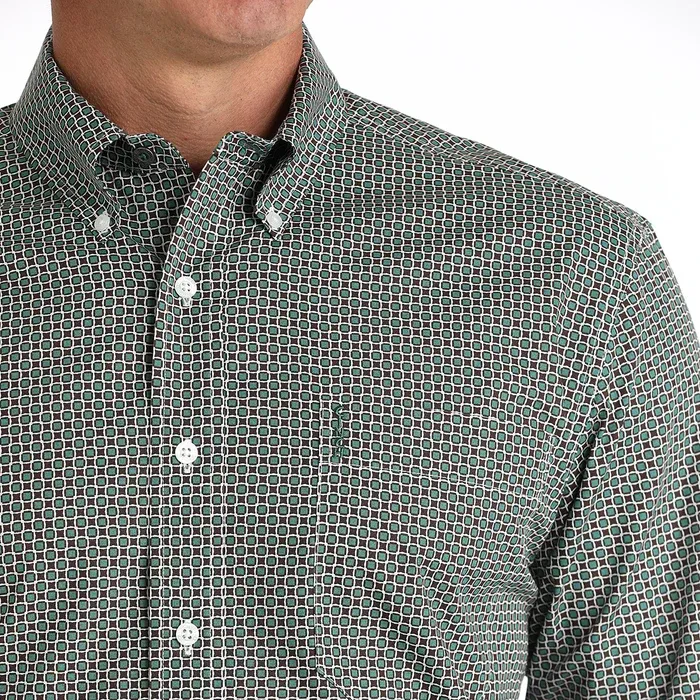 Cinch Men's Classic Fit Long Sleeve Cotton Patterned Shirt - Green