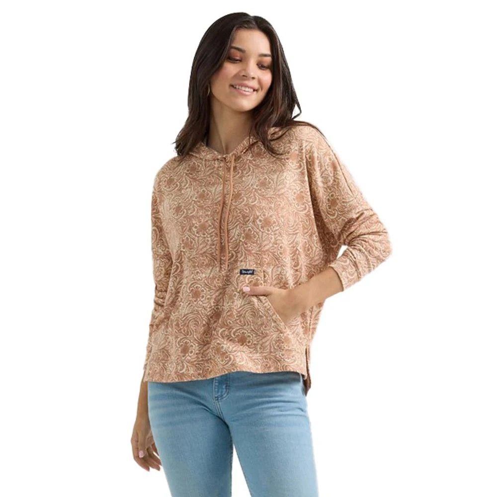 Wrangler Women's Long Sleeve Punchy Hoodie- Tan