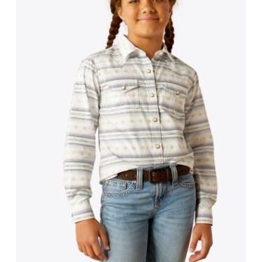 Ariat Girl's Alyssa Snap Long Sleeve Shirt - Geo Stream Serape, Size: XS