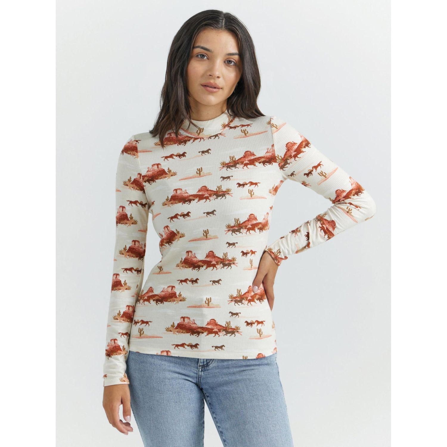 Wrangler Women's Retro Long Sleeve Top - Desert Print - Cream