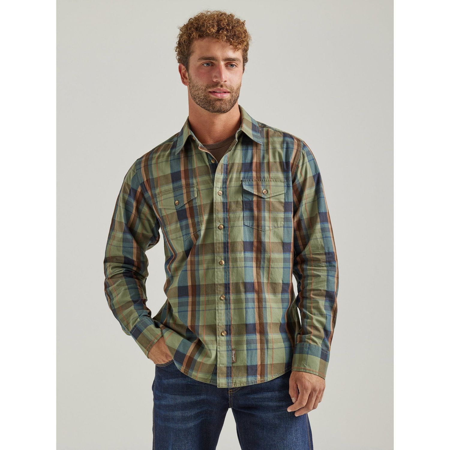 Wrangler Men's Retro Premium Long Sleeve Modern Fit Shirt - Green