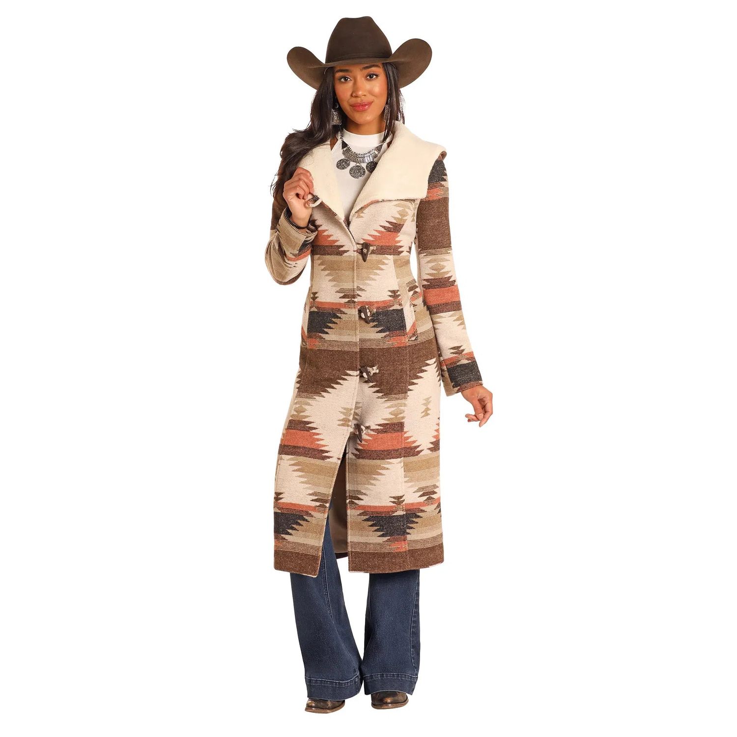 Powder River Women's Aztec Long Jacket - Dark Brown