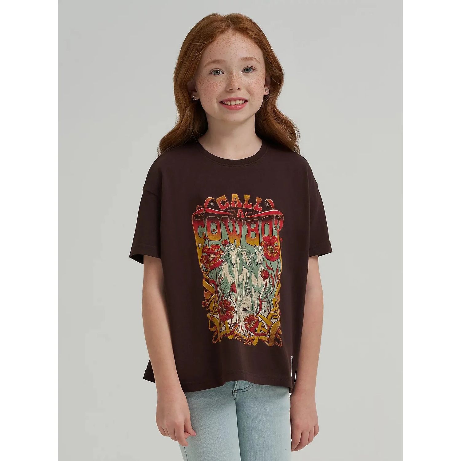 Wrangler Girl's Lainey Wilson Short Sleeve Call A Cowboy Oversized Graphic Tee- Black