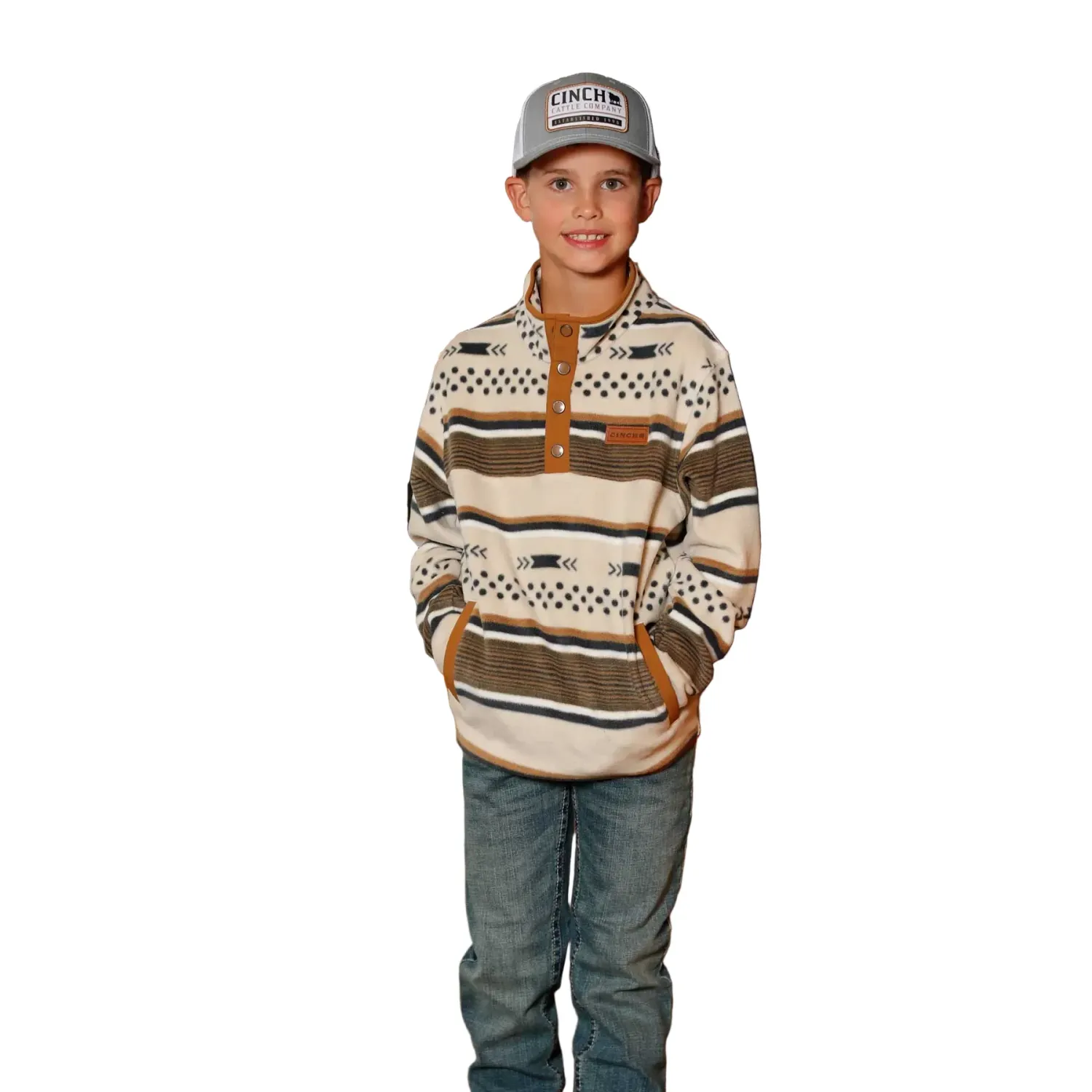 Cinch Boy's Long Sleeve Fleece Pullover- Cream