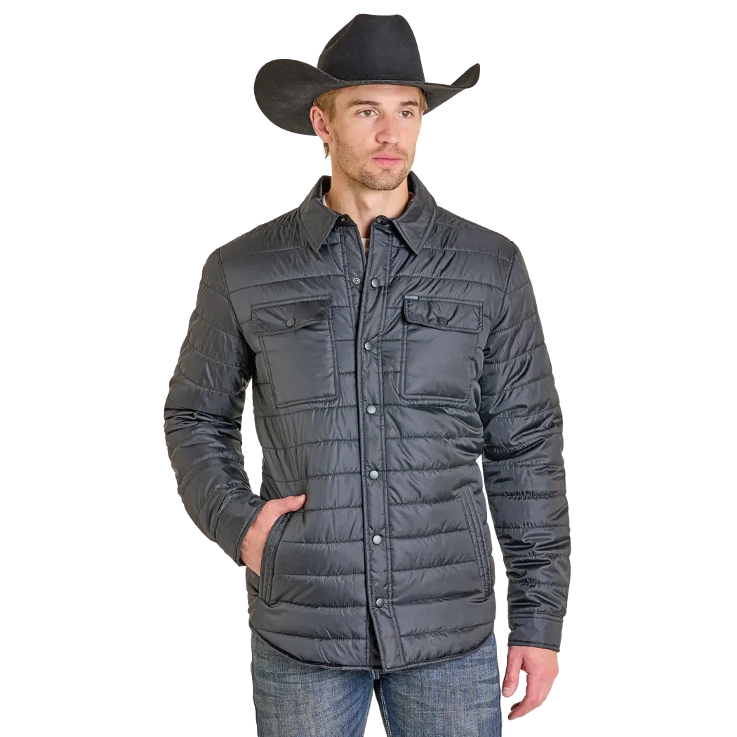 Rock &amp; Roll Men's Puffer Print Lined Shacket - Black