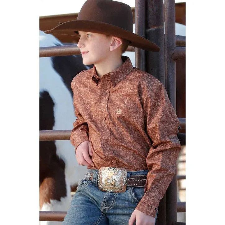 Cinch Boys Long Sleeve Paisley Printed Western Shirt - Brown