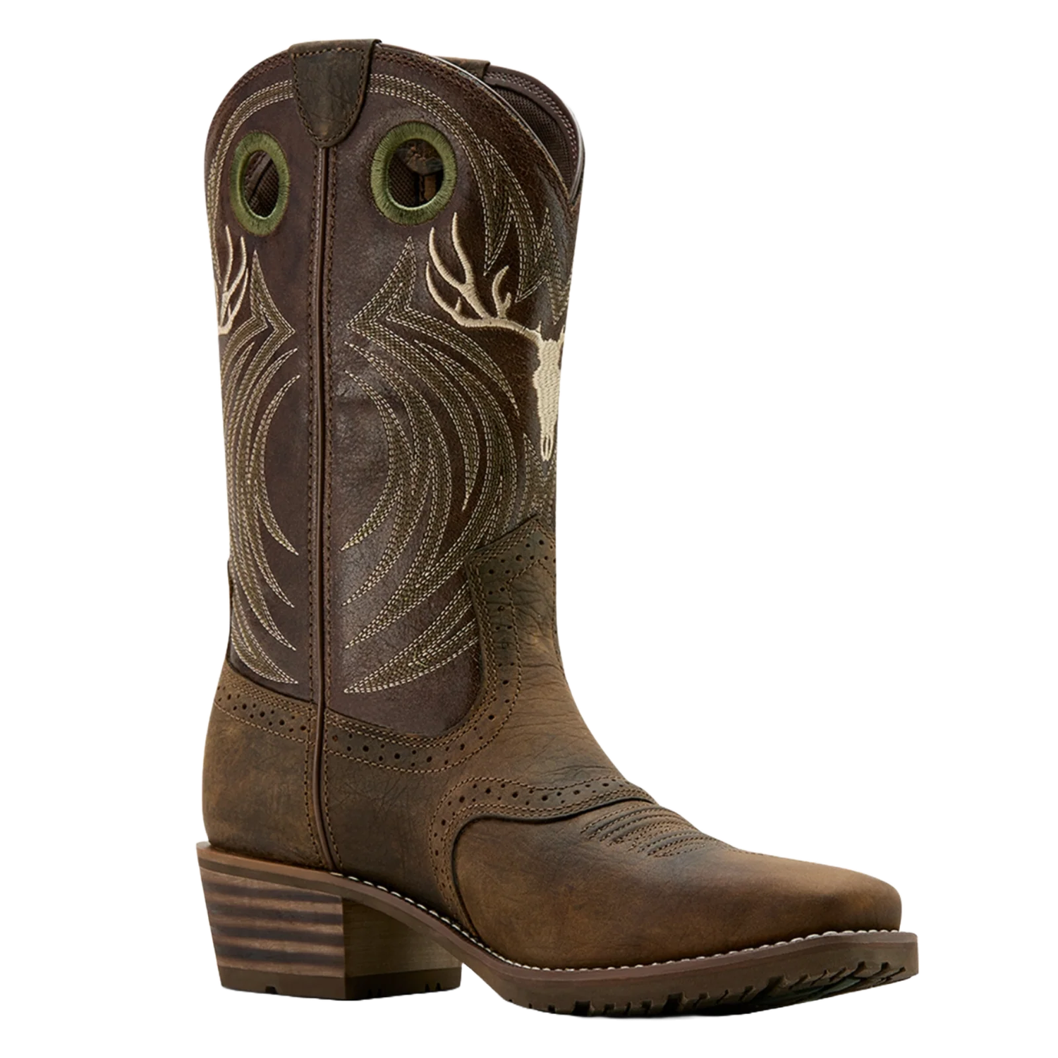 Ariat Men's Hybrid Roughstock Antler Cowboy Boot- Taupe
