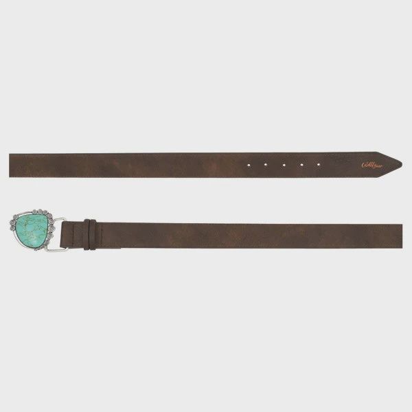 Catchfly Women's Brown Belt with Faux Turquoise Buckle