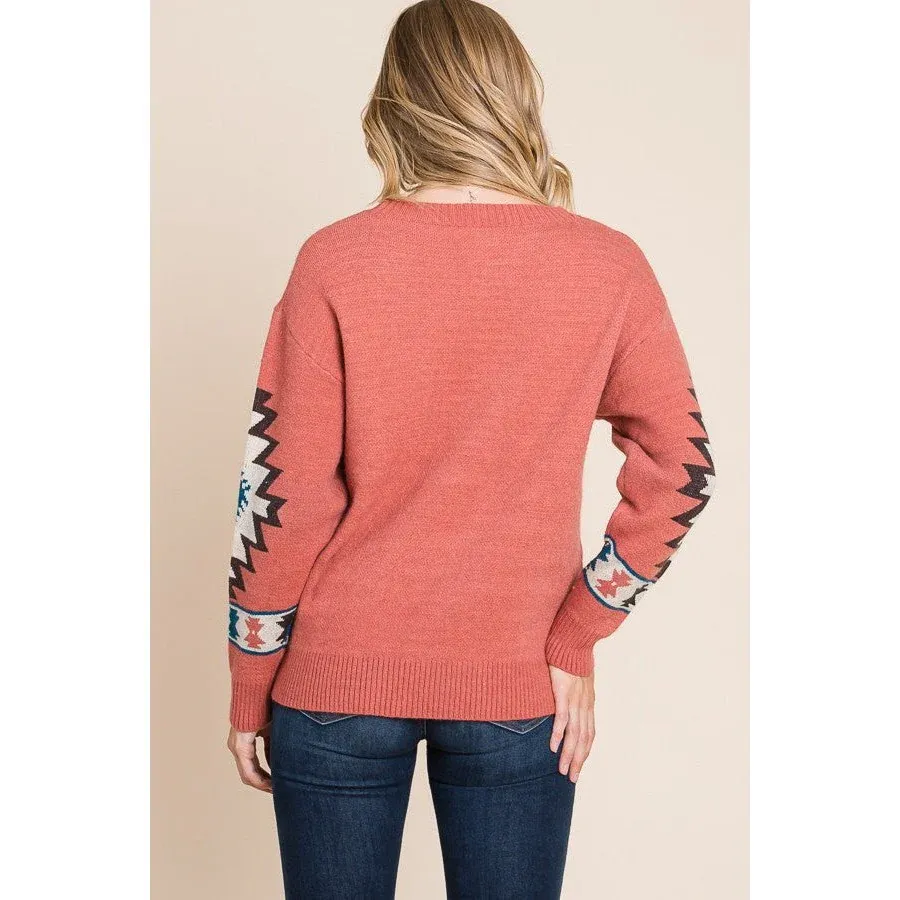 Vanilla Bay Aztec Weave LS Knit Sweater, Colour: MAUVE, Size: 1X
