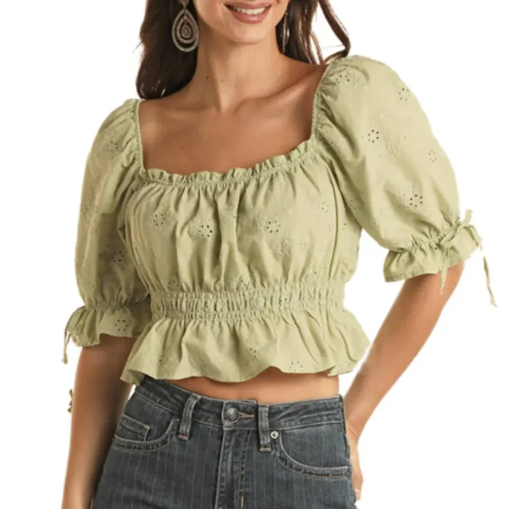 Panhandle Women's Eyelet Ruffle Top -Black