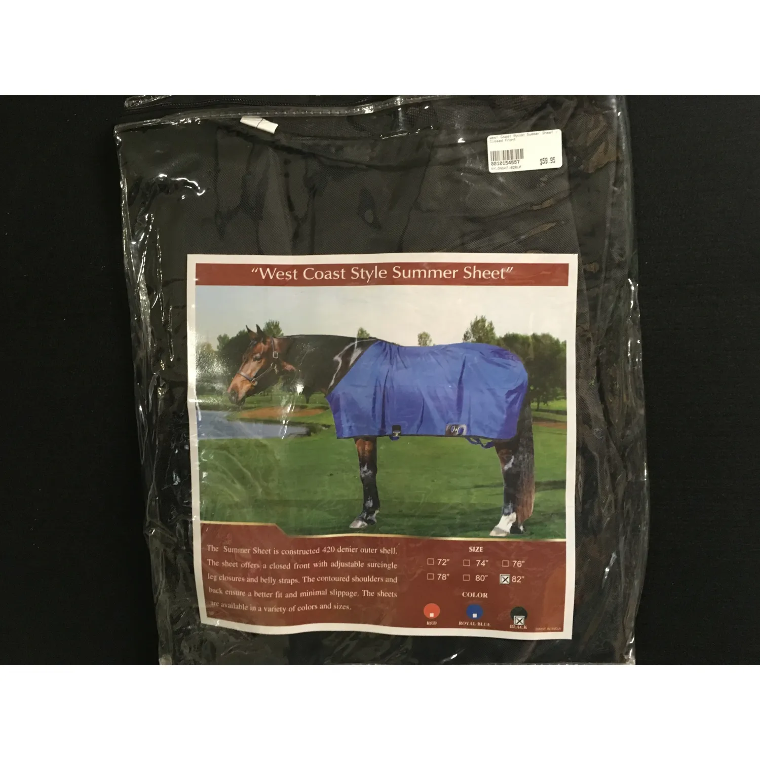 West Coast Nylon Summer Sheet - Closed Front, Colour: BLACK, Size: 72
