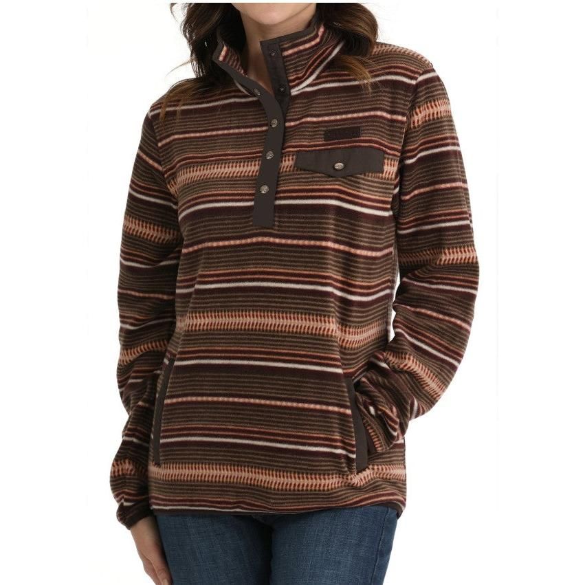 Cinch Women's 1/2 Snap Polar Fleece - Brown &amp; Coral