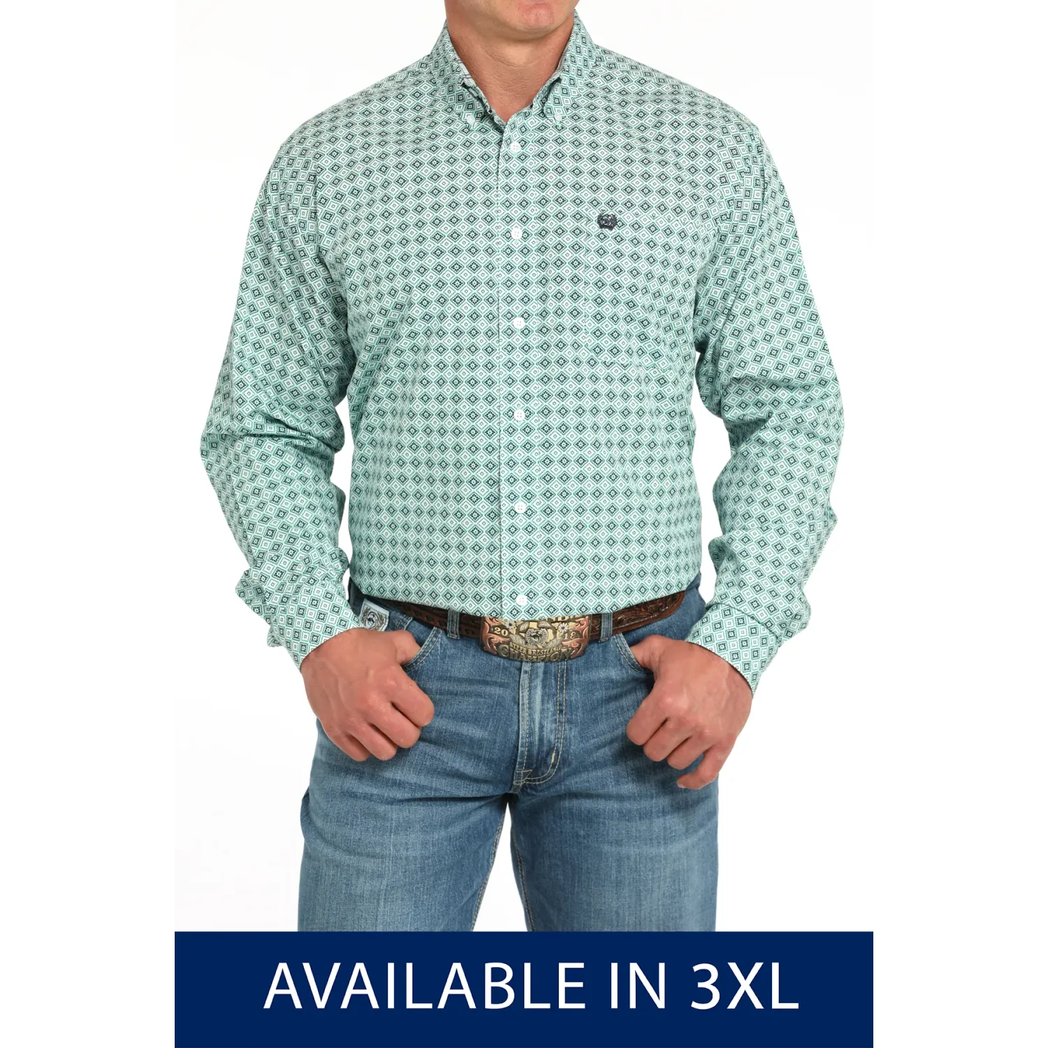 Cinch Men's Long Sleeve Print Shirt - Turquoise - MTW105930X-3XL