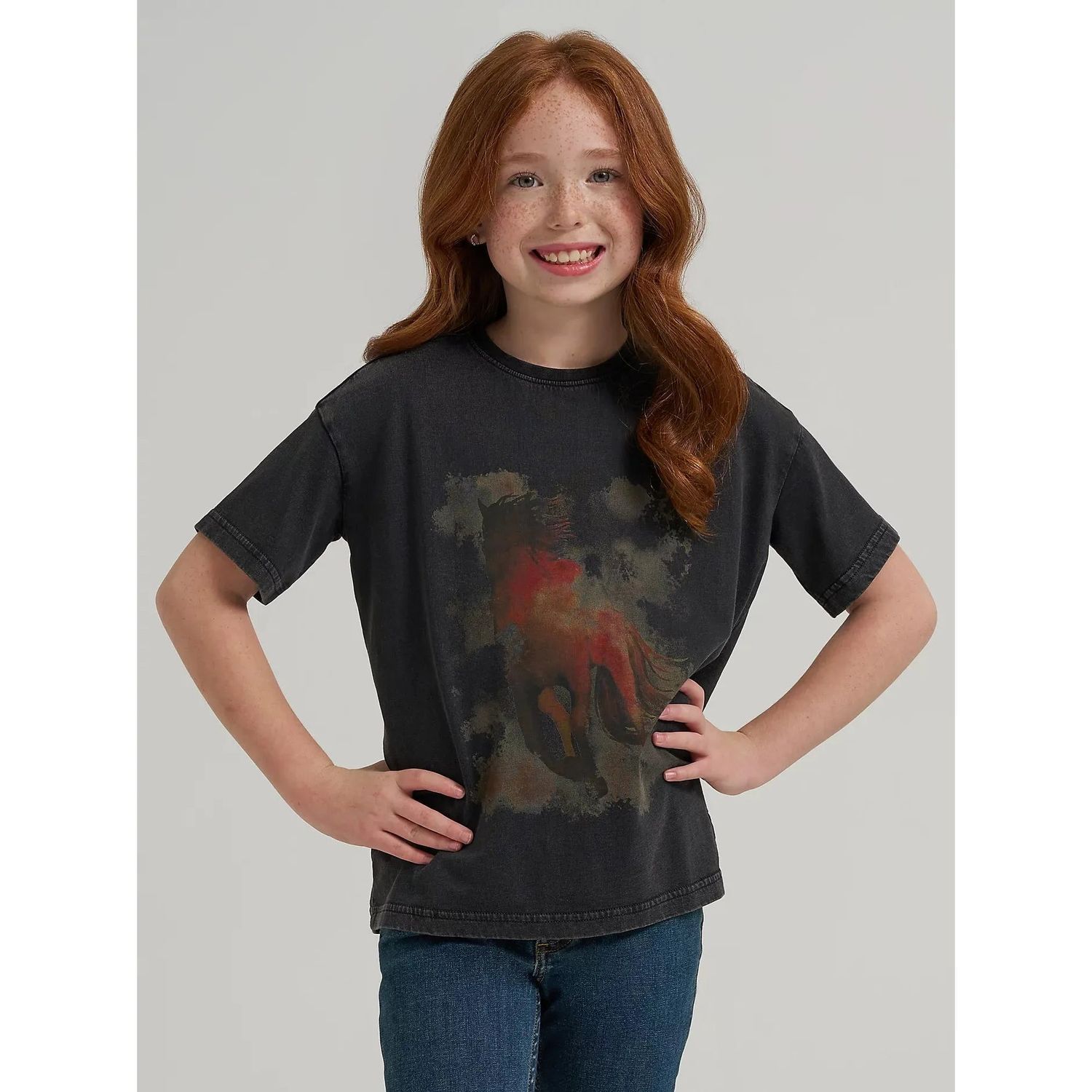 Wrangler Girl's Lainey Wilson Short Sleeve Oversized Graphic Tee Shirt-Horse Print