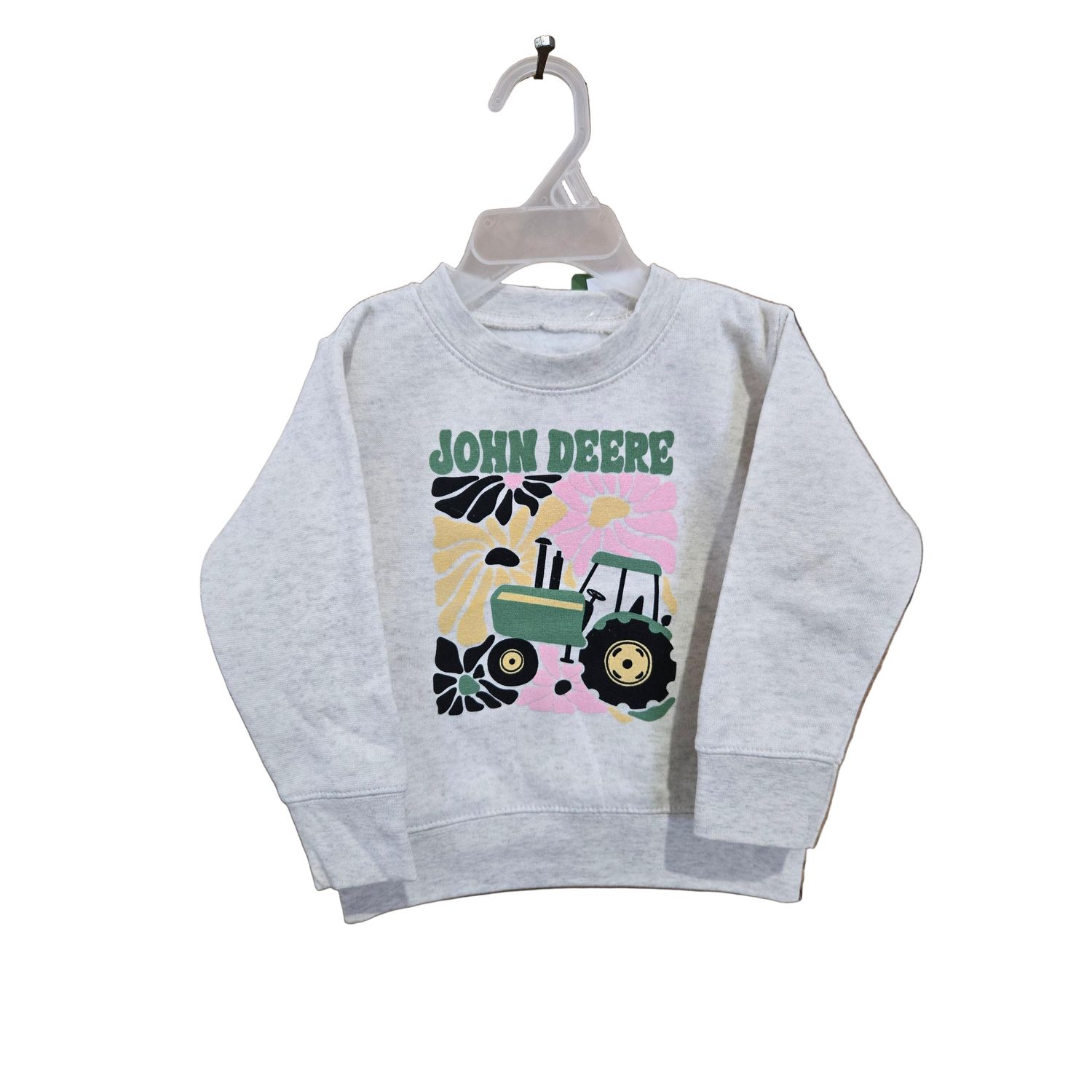 John Deere Toddler Retro Floral Long Sleeve Tee Shirt - Oatmeal