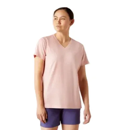 Womens Rebar Cotton Strong V-Neck Short Sleeve Tee Shirt - Bel Air Heather, Color: pink-2, Size: 2XL