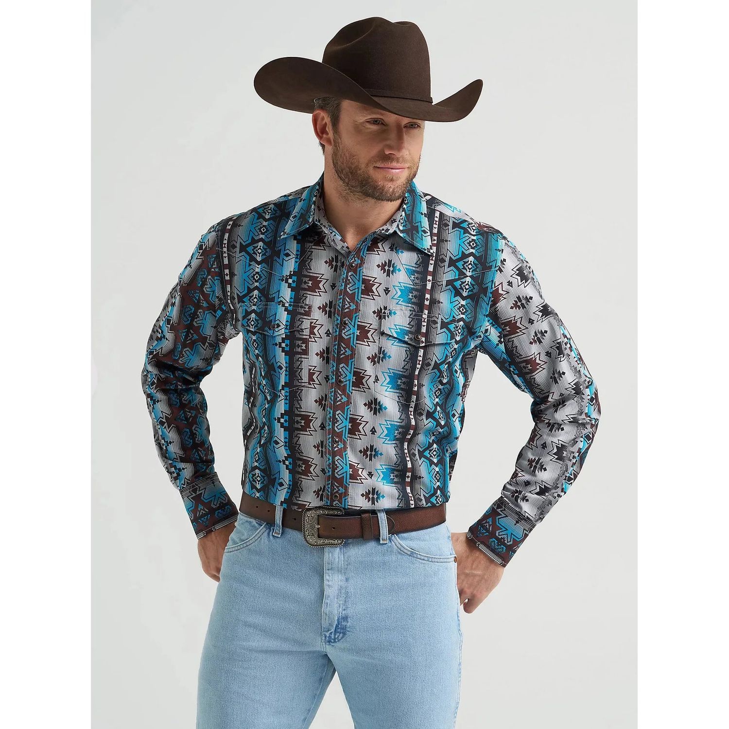 Wrangler Men's Checotah Western Snap Long Sleeve Dress Shirt - Cloudy Burgundy