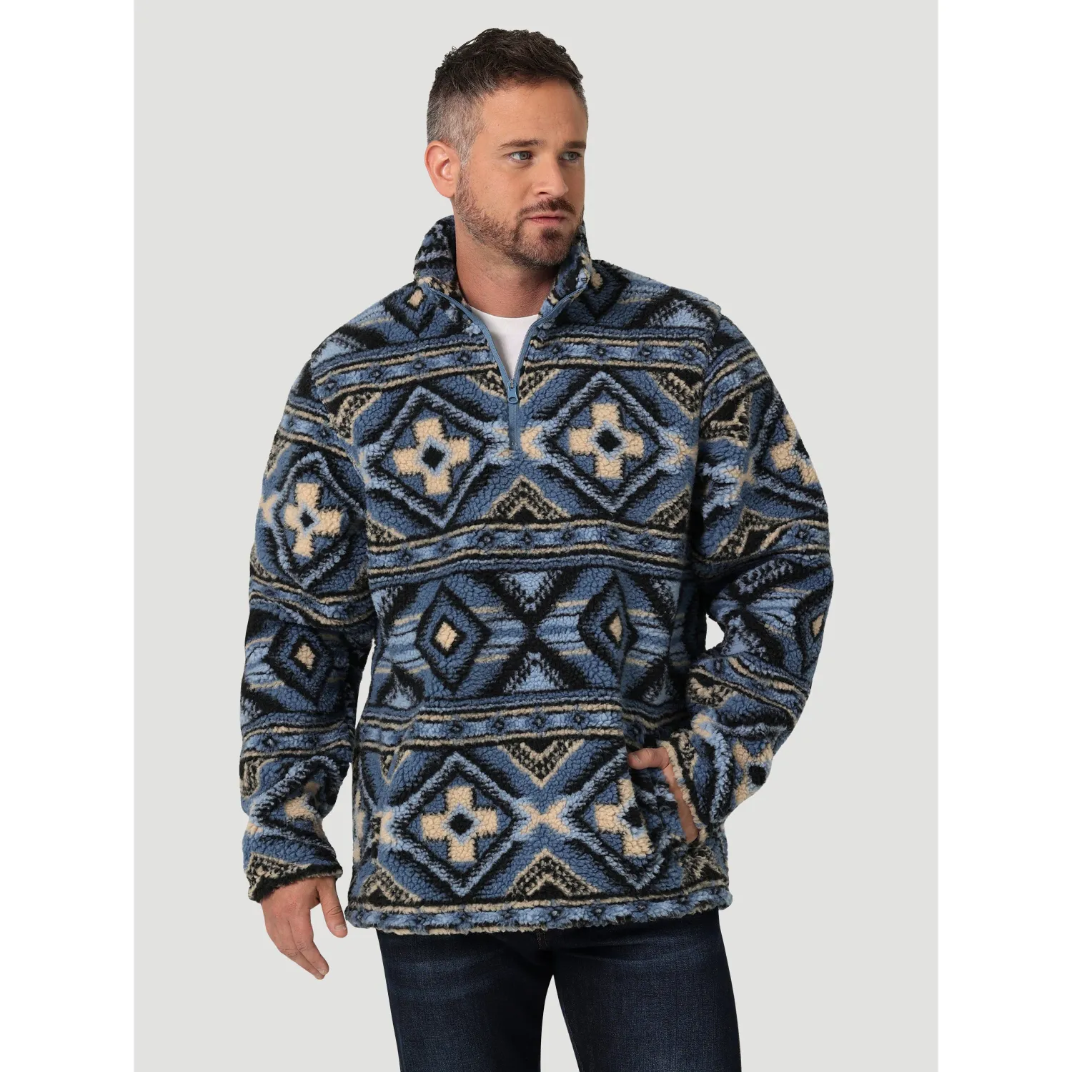 Wrangler Sherpa Quarter-Zip Long-Sleeve Pullover for Men, Size: XL