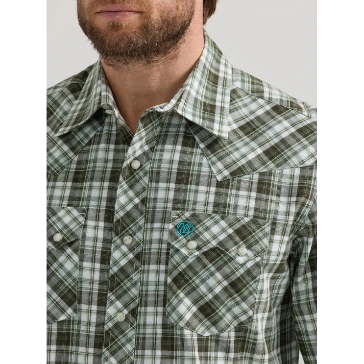 Wrangler Retro® Men's Modern Fit Long Sleeve Shirt - Olive Green Plaid, Size: 2XT
