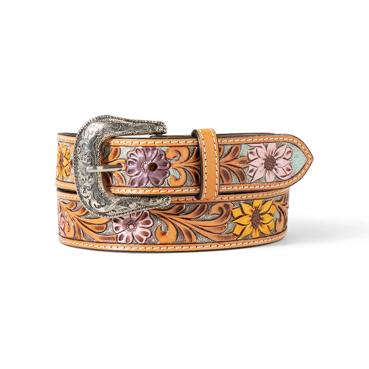 Ariat 1 1/2" Sunflower Daisy Hand Tooled Belt, Size: S
