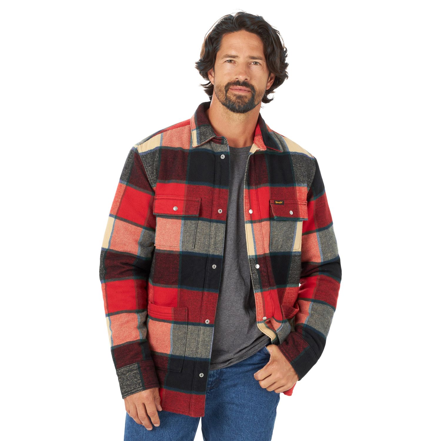 Wrangler Mens Sherpa Lined Flannel Shirt Jacket