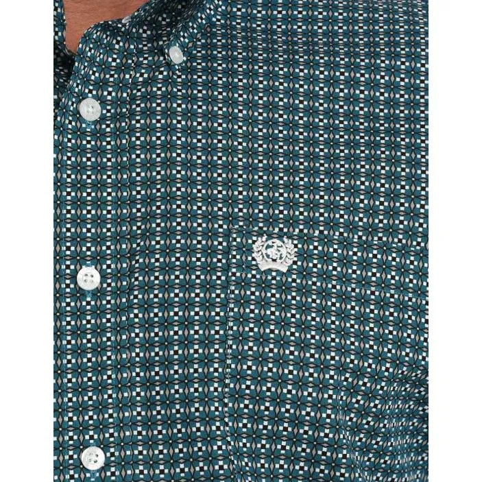 Cinch Men's Geometric Print Long Sleeve Shirt - Teal