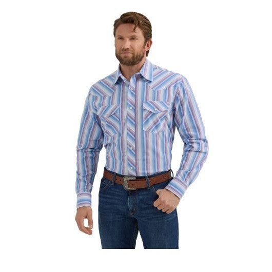 Wrangler Men's 20X Competition Striped Button Down Shirt - Purple/Blue