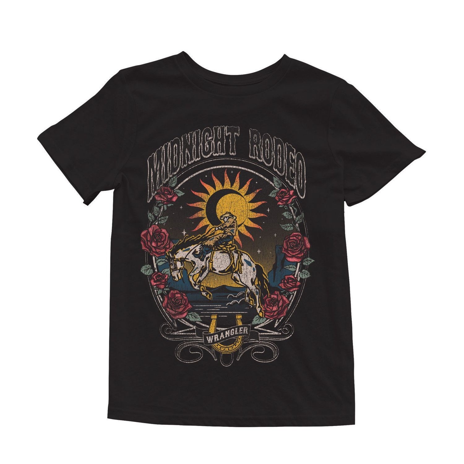 Wrangler Women's Midnight Rodeo Short Sleeve Graphic Tee Shirt- Black Beauty