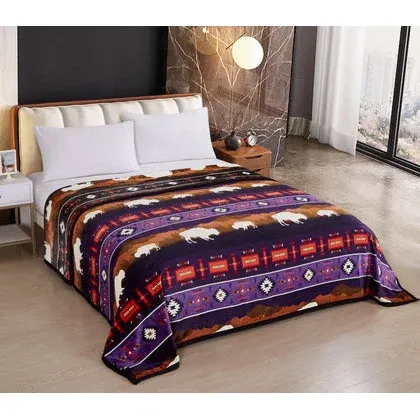Western Varieties 2-Ply King Mink Blanket - Rustic Bison, Color: Purple