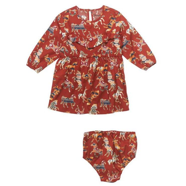 Wrangler West Baby Girl Long Sleeve Horse Sleeve Dress - Red