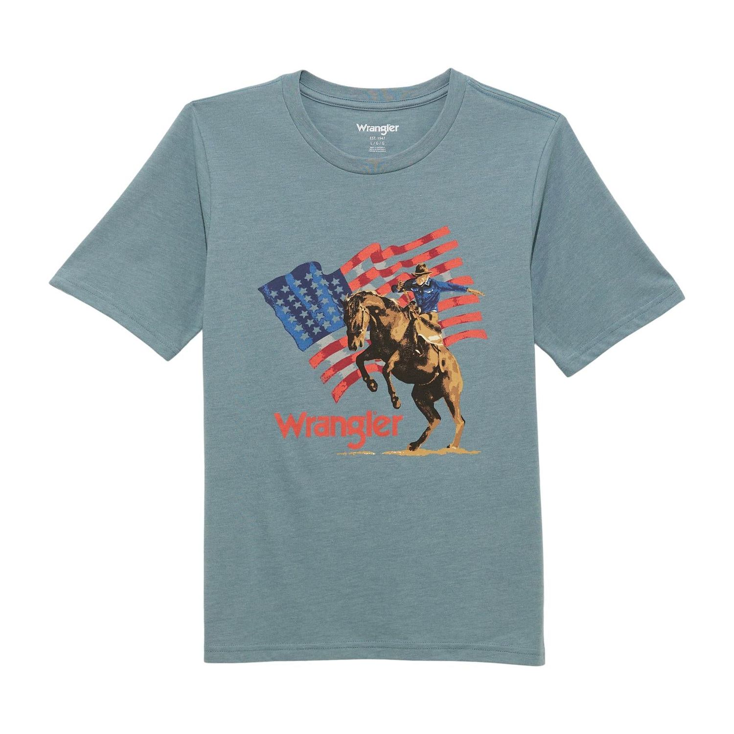 Wrangler Boy's Short Sleeve American Cowboy Tee Shirt- Lead Heather