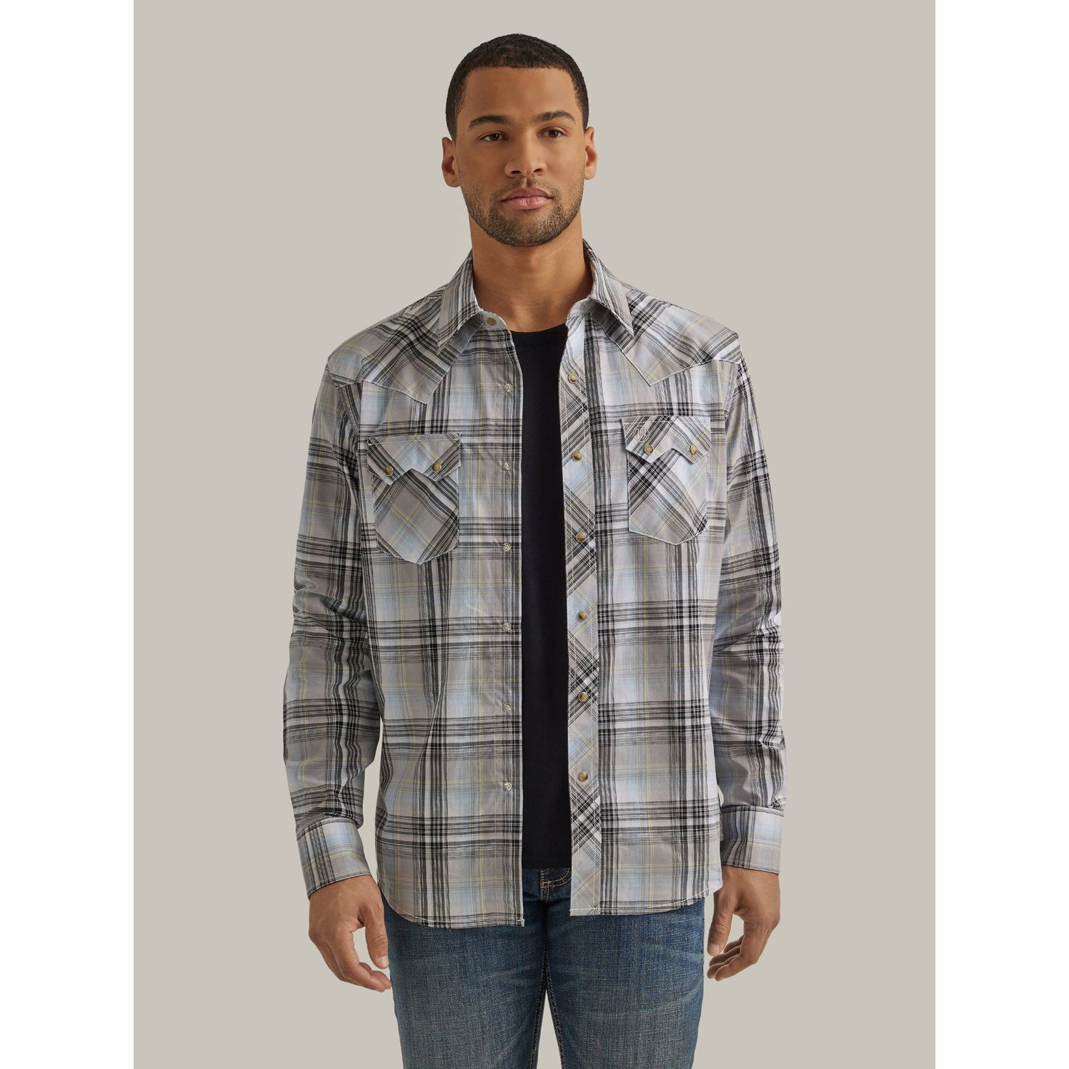 Wrangler Men's Retro Core Long Sleeve Plaid Shirt - Grey