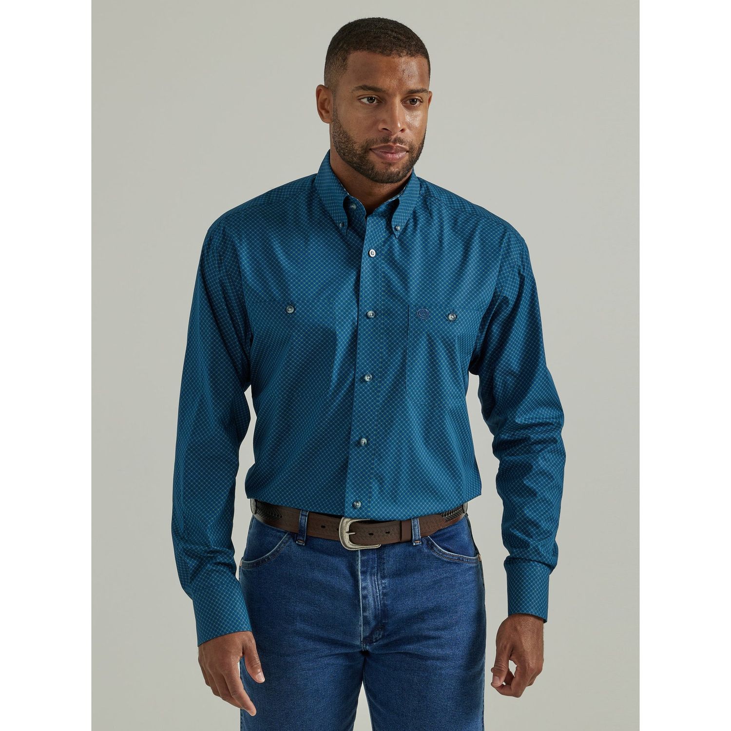 Wrangler Men's George Strait Long Sleeve 2 Pocket Shirt - Teal