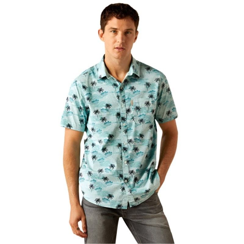 Ariat Men's Short Sleeve Maverick Modern Fit Shirt- Turquoise