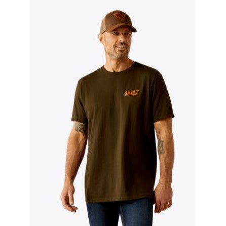 Ariat Men's Short Sleeve Armadillo on Half Shell Tee Shirt- Dark Olive