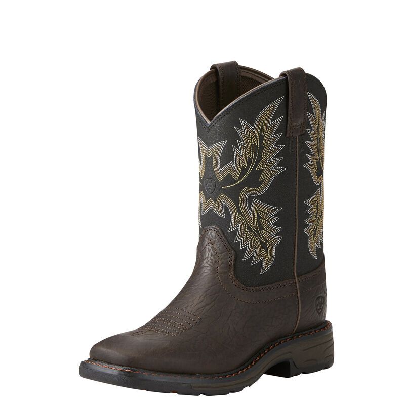 Ariat Youth WorkHog Wide Square Toe Western Boot - Bruin Brown/Black