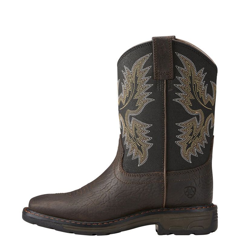 Ariat Youth WorkHog Wide Square Toe Western Boot - Bruin Brown/Black