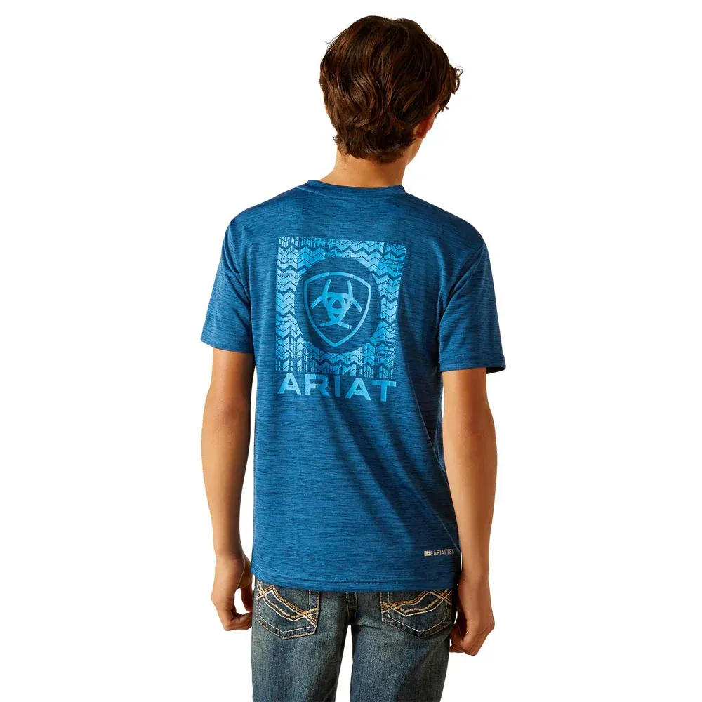 Ariat Boy's Charger South West Shield Short Sleeve T-Shirt - Poseidon, Size: XS